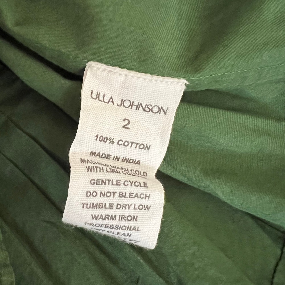 Ulla Johnson Green Rosalind Dress Cotton Tiered Pleated Long Sleeve Dress Size 2 - Picture 8 of 9